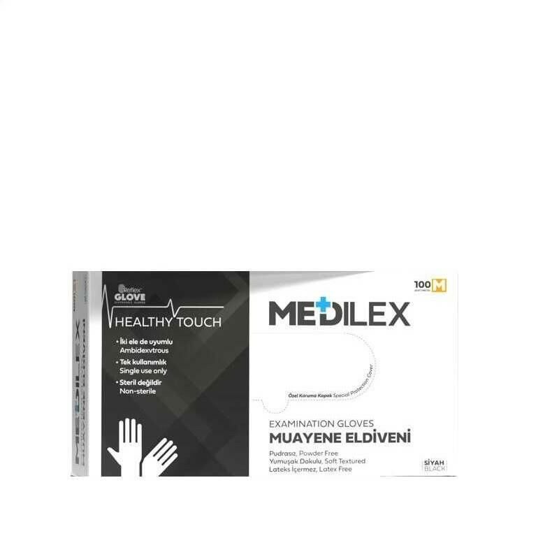 Medilex Muayene Eldiveni 100'lü Paket - Pudrasız / Medium / Siyah