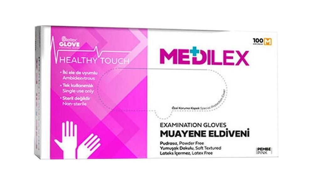Medilex Muayene Eldiveni 100'lü Paket - Pudrasız / Medium / Pembe