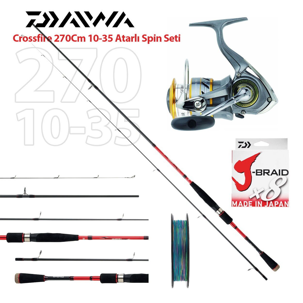 Daiwa Crossfire 270cm 10-35gr Spin Seti - Popüler Sahte Hediyeli
