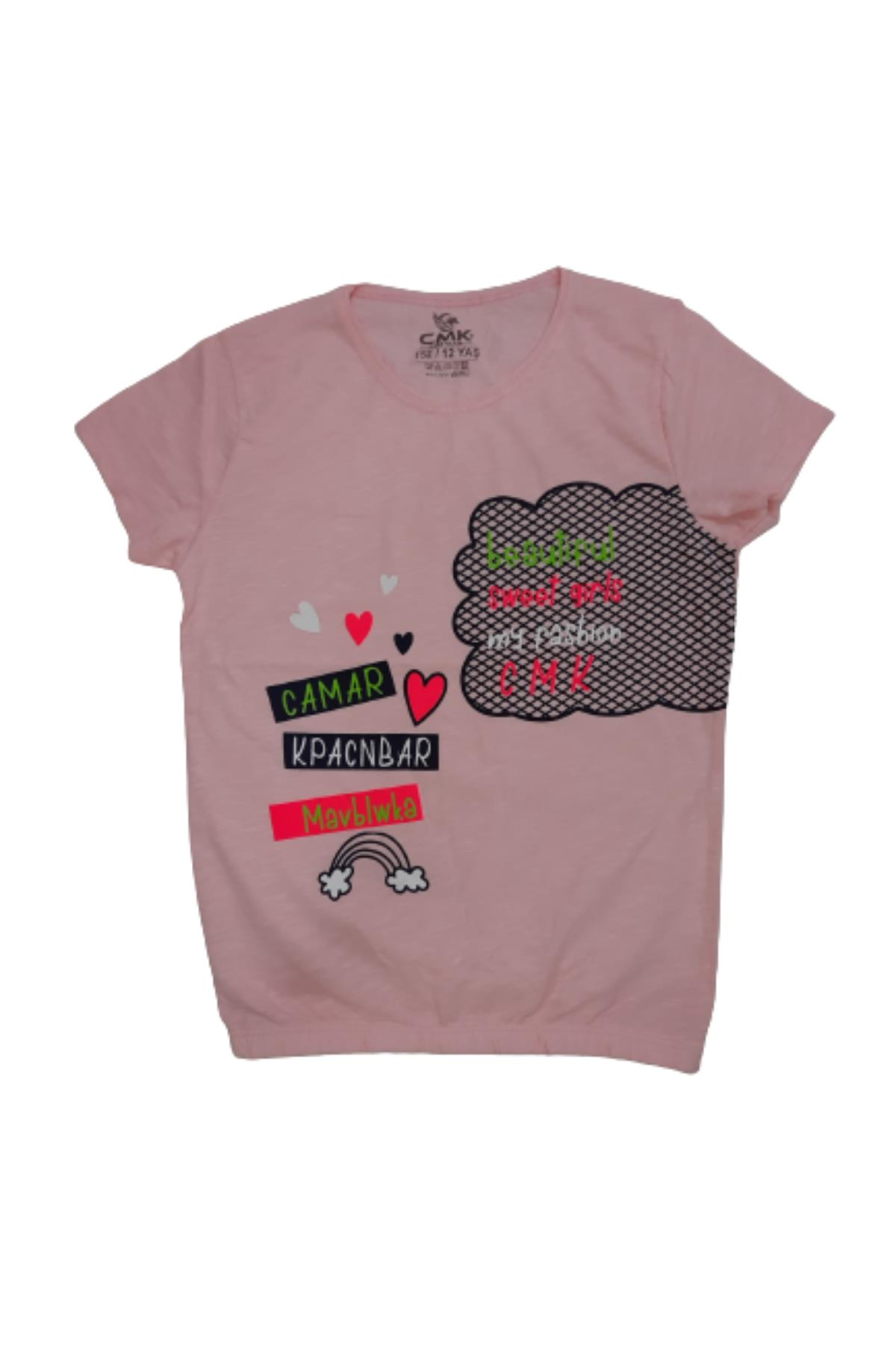 Kız Çocuk Eteği Lastikli Baskılı T-shirt