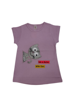 Kız Çocuk Kedi Baskılı T-shirt