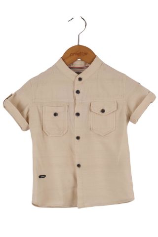 Mutlu Kids Kısa Kollu Erkek Çocuk Gömlek Pudra - 15 Yaş
