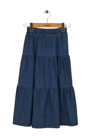 Mutlu Kids Kız Çocuk Uzun Kot Etek ORTA MAVİ - 9 Yaş