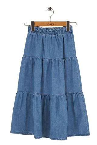 Mutlu Kids Kız Çocuk Uzun Kot Etek ORTA MAVİ - 9 Yaş