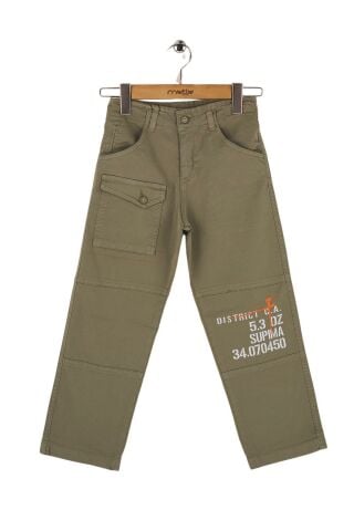 Mutlu Kids Baskı ve Cep Detaylı Erkek Çocuk Pantolon Yeşil - 9 Yaş