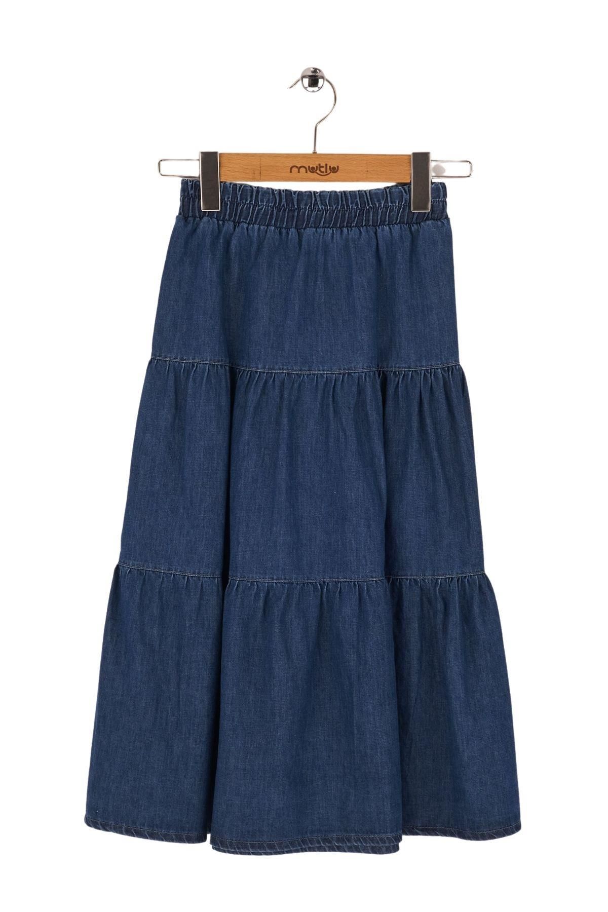 Mutlu Kids Kız Çocuk Uzun Kot Etek ORTA MAVİ - 9 Yaş