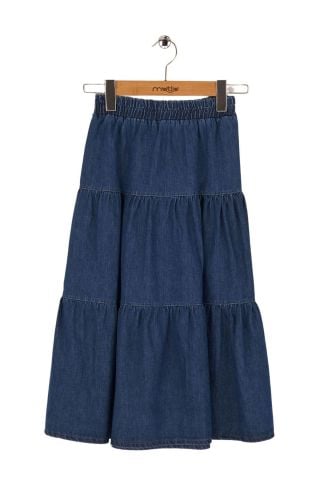 Mutlu Kids Kız Çocuk Uzun Kot Etek ORTA MAVİ - 9 Yaş