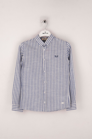 Mutlu Kids Çizgili Erkek Çocuk Gömlek Saks - 6 Yaş
