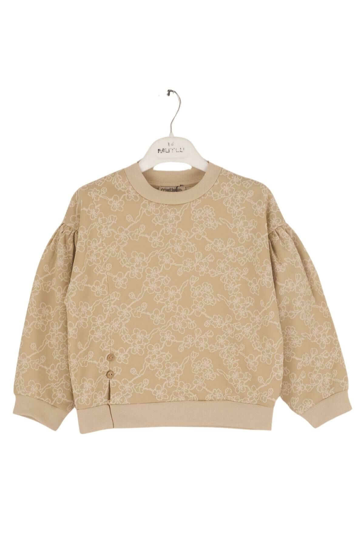 Mutlu Kids Uzun Kollu Çiçek Desenli Kız Çocuk Sweatshirt Bej - 6 Yaş