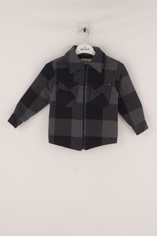 Fermuarlı İçi Kürklü Erkek Çocuk Oduncu Gömlek FÜME-SİYAH - 7 Yaş