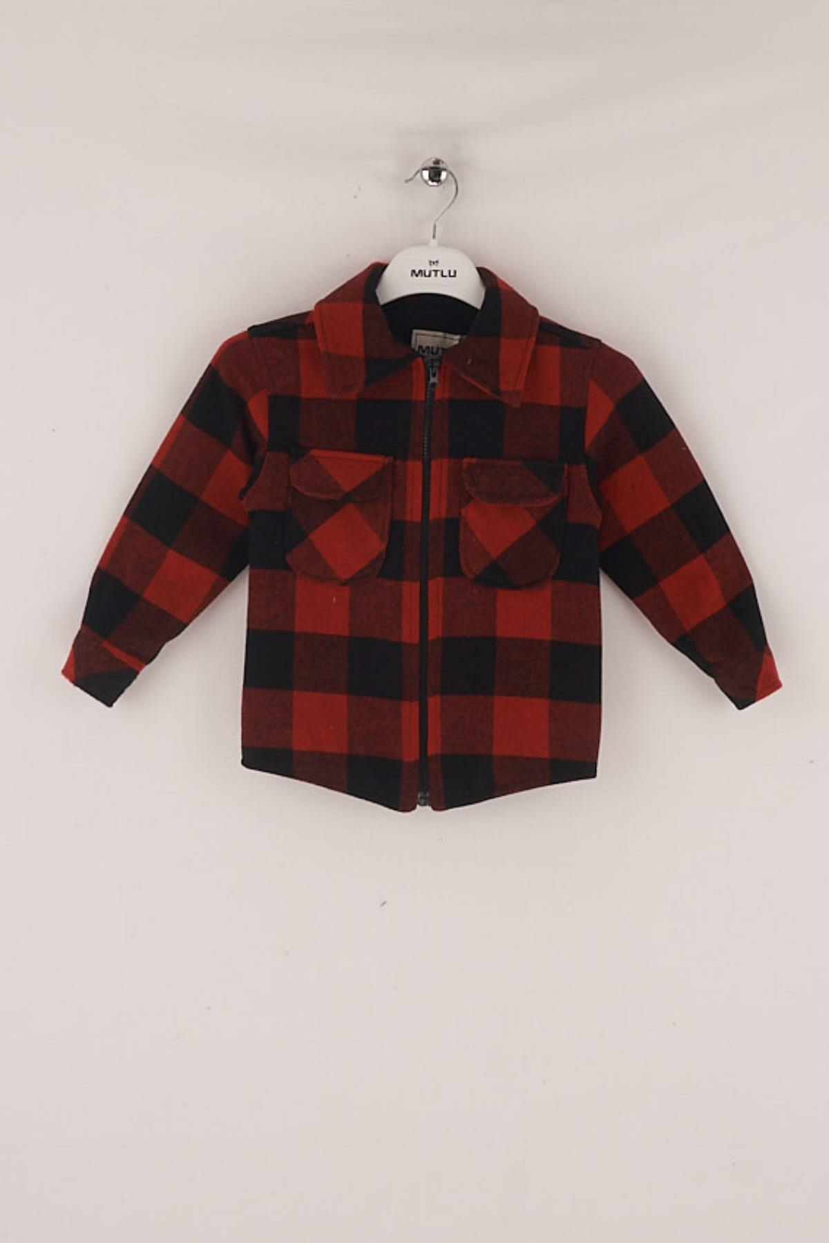 Mutlu Kids Oduncu Ekose Erkek Çocuk Fermuarlı Gömlek KIRMIZI-SİYAH - 7 Yaş