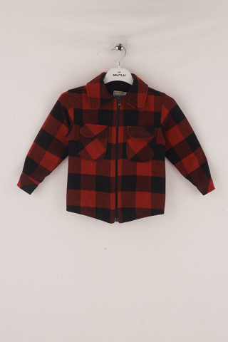 Fermuarlı İçi Kürklü Erkek Çocuk Oduncu Gömlek KIRMIZI-SİYAH - 7 Yaş