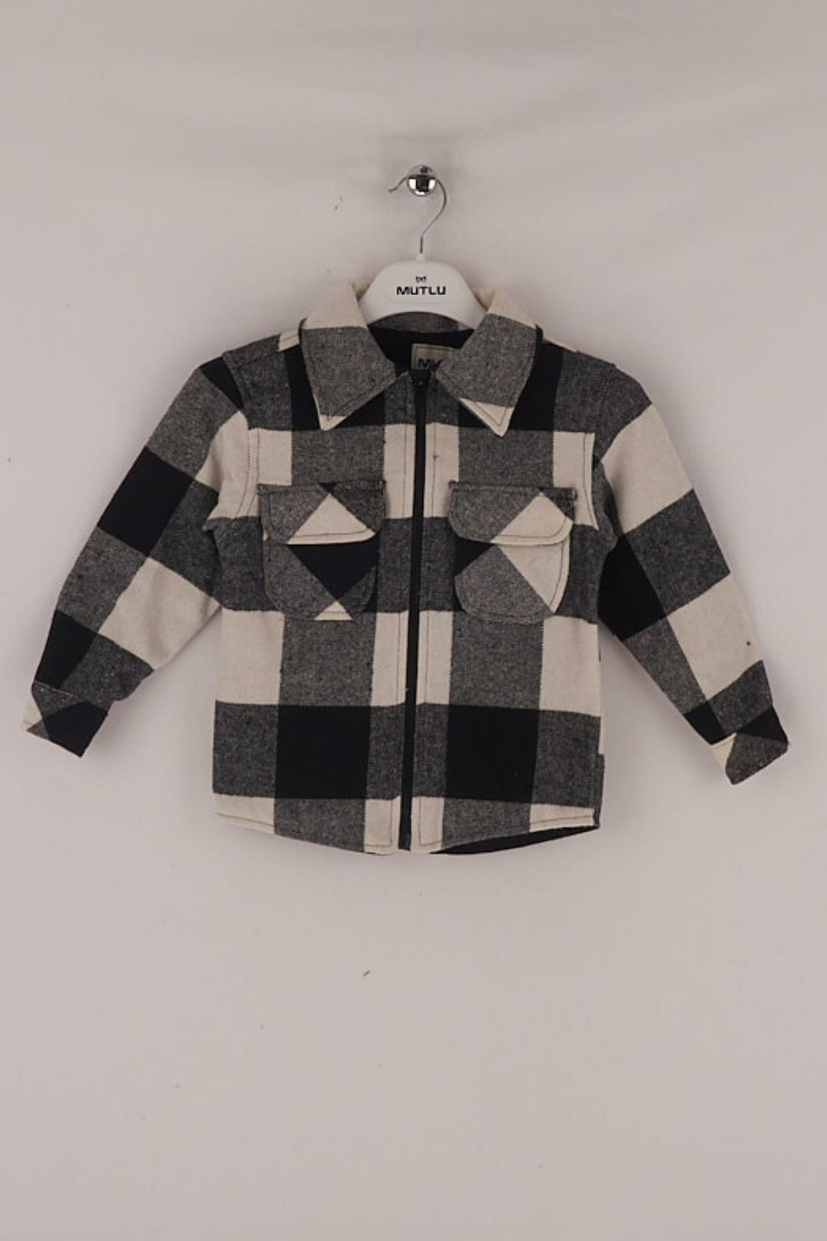 Mutlu Kids Oduncu Ekose Erkek Çocuk Fermuarlı Gömlek SİYAH-BEYAZ - 7 Yaş