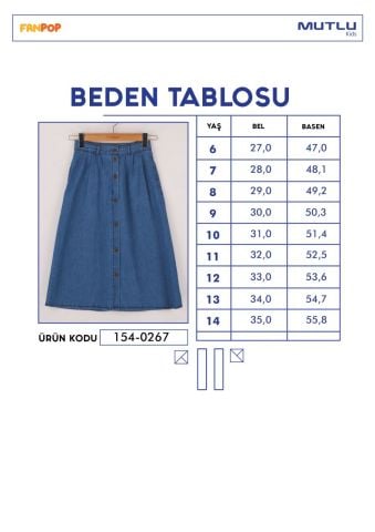 Mutlu Kids Kız Çocuk Uzun Kot Etek Açık Mavi - 7 Yaş