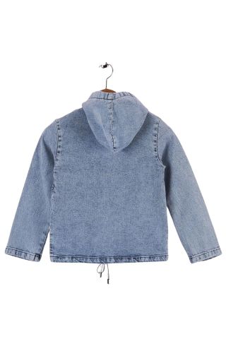 Mutlu Kids Kapüşonlu Kız Çocuk Kot Ceket BUZ MAVİ KAR - 13 Yaş