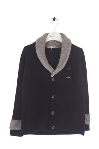 Mutlu Kids Kürk Yakalı Düğmeli Erkek Çocuk Hırka Siyah - 3-4 Yaş