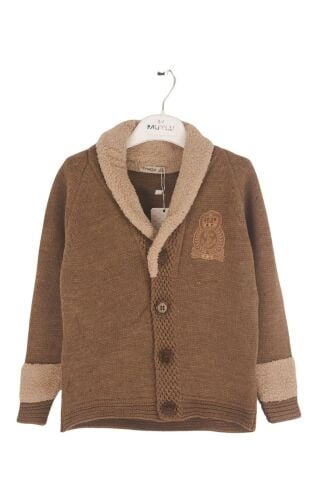 Mutlu Kids Kürk Yakalı Düğmeli Erkek Çocuk Hırka Bej - 2-3 Yaş
