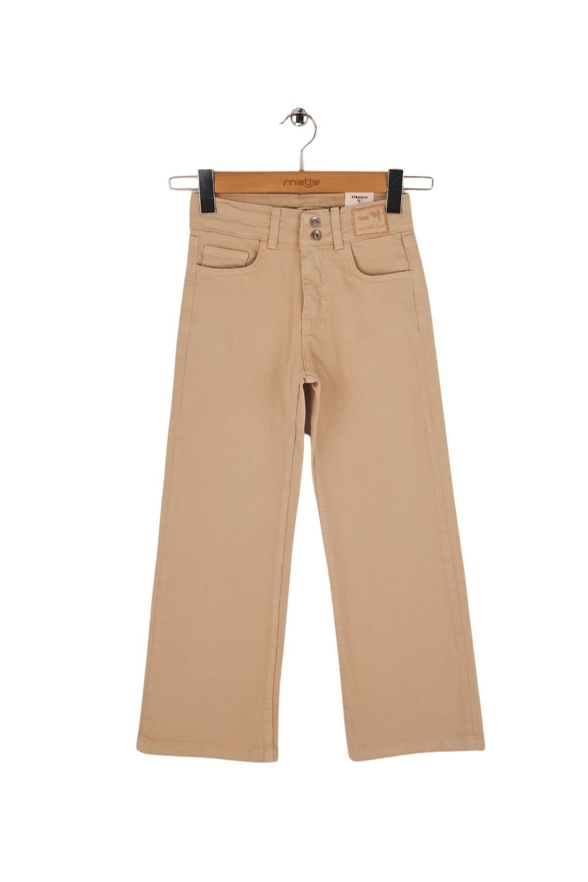 Mutlu Kids Kız Çocuk Wide Leg Kot Pantolon Bej - 9 Yaş