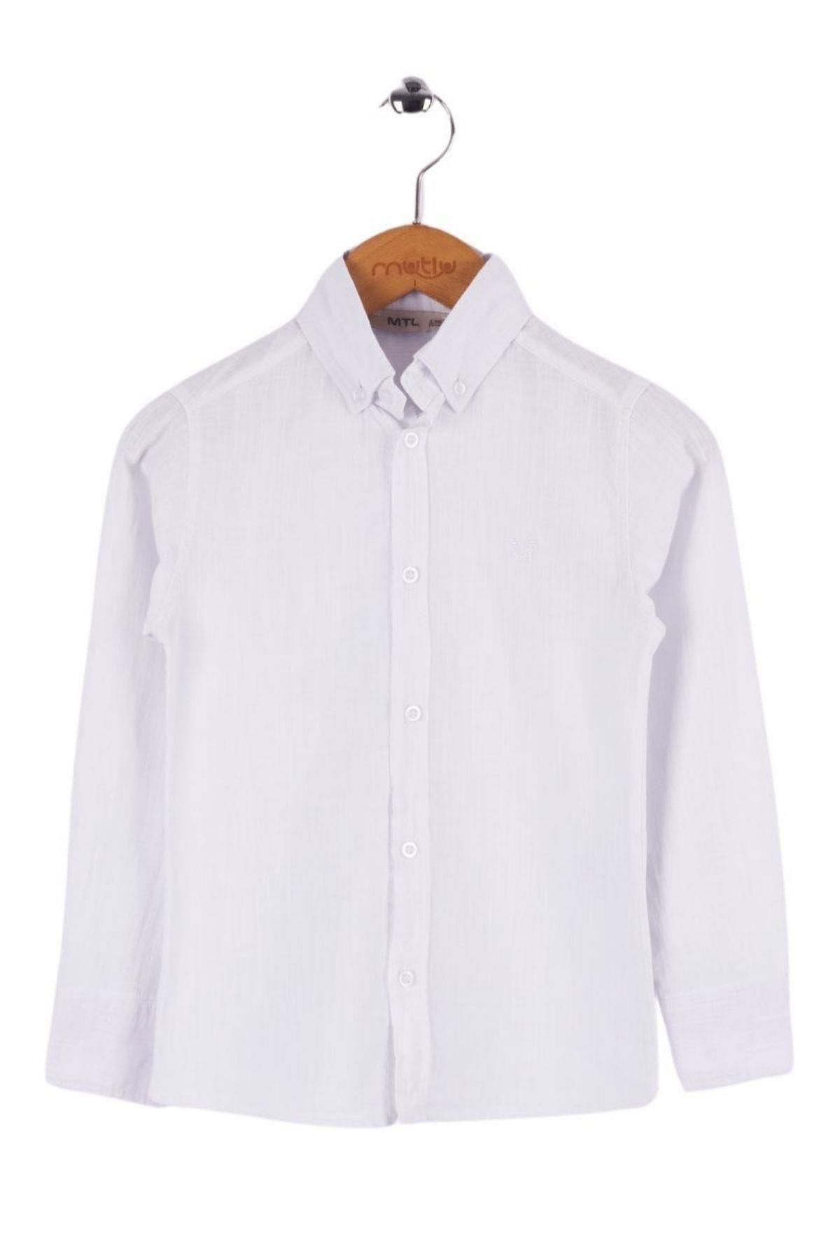 Mutlu Kids Uzun Kollu Erkek Çocuk Okul Gömlek Beyaz - 15 Yaş