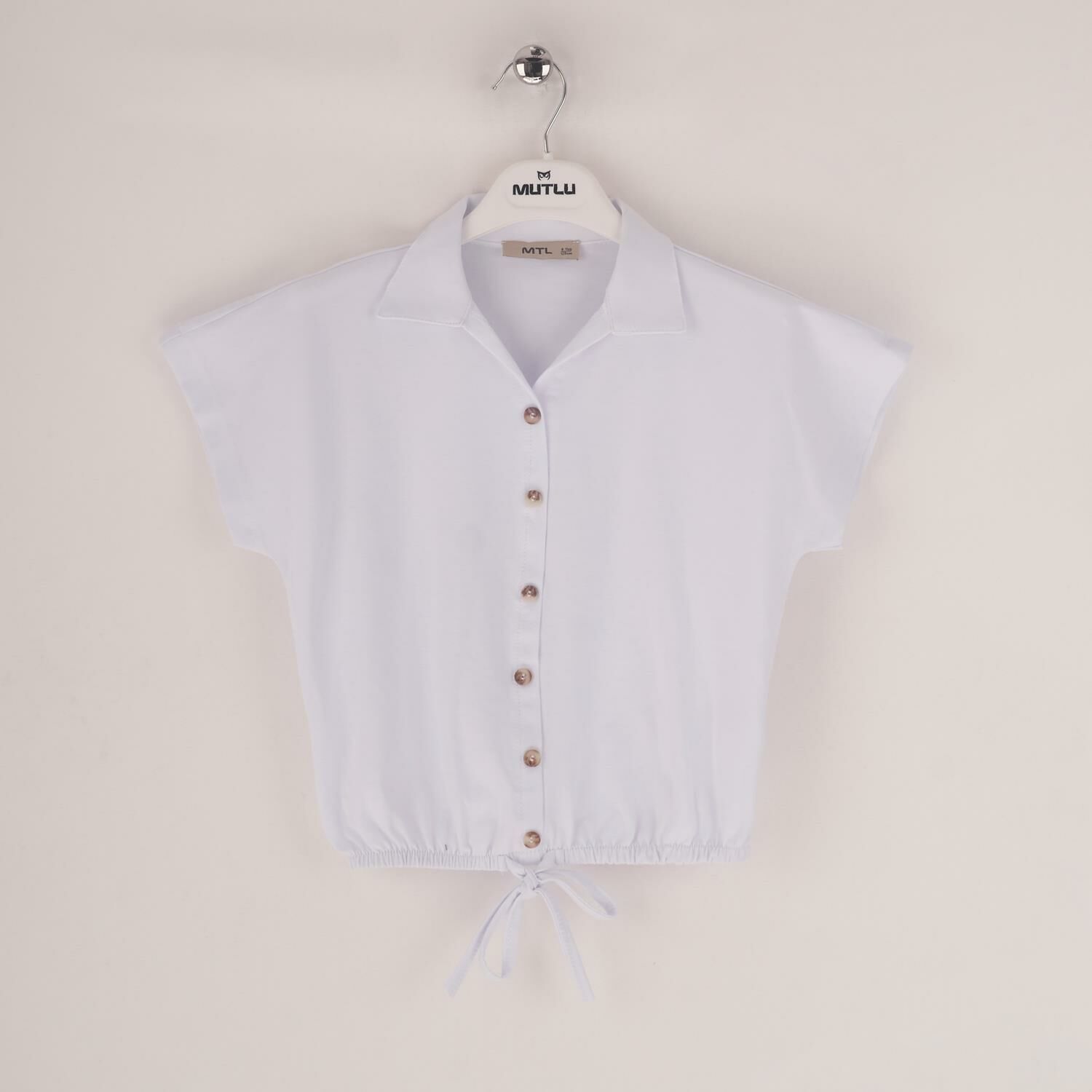 Mutlu Kids Belden Bağlamalı Kız Çocuk Gömlek Beyaz - 15 Yaş