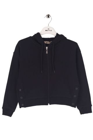 Mutlu Kids Çıtçıt Detaylı Fermuarlı Kız Çocuk Sweatshirt Lacivert - 15 Yaş