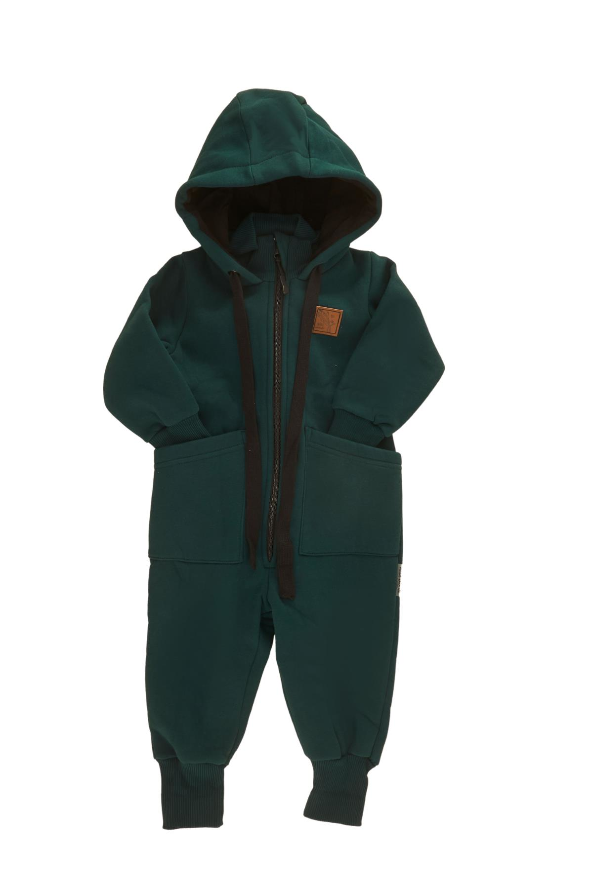 Mutlu Kids İçi Şardonlu Kapüşonlu Bebek ve Çocuk Tulum Yeşil - 4 Yaş