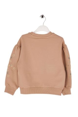 Mutlu Kids Çiçek Nakışlı Kız Çocuk Sweatshirt Vizon - 2 Yaş