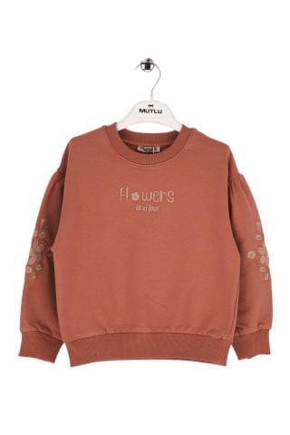 Mutlu Kids Çiçek Nakışlı Kız Çocuk Sweatshirt Vizon - 2 Yaş