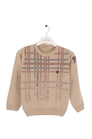 Mutlu Kids Dirsek Yama Detaylı Erkek Çocuk Kazak Bej - 8-9 Yaş