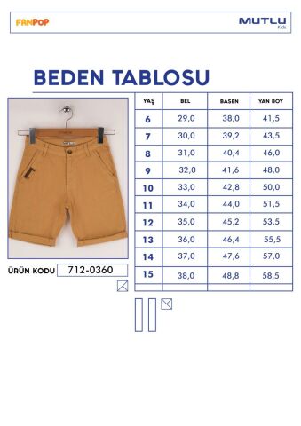 Mutlu Kids Cepli Erkek Çocuk Şort Vizon - 15 Yaş