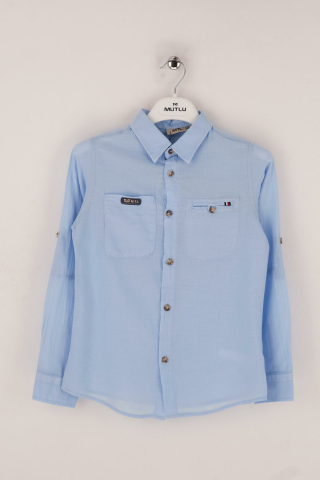 Mutlu Kids Düz Renk Uzun Kollu Erkek Çocuk Gömlek Gri - 9 Yaş