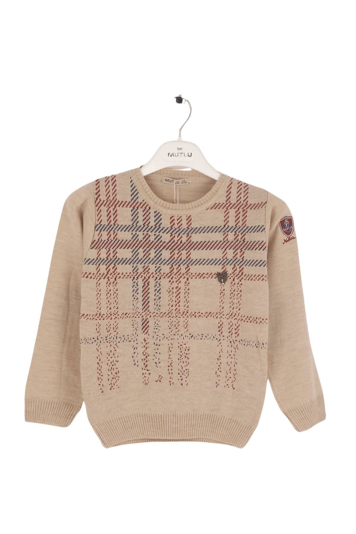 Mutlu Kids Dirsek Yama Detaylı Erkek Çocuk Kazak Bej - 8-9 Yaş