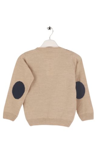 Mutlu Kids Dirsek Yama Detaylı Erkek Çocuk Kazak Bej - 8-9 Yaş