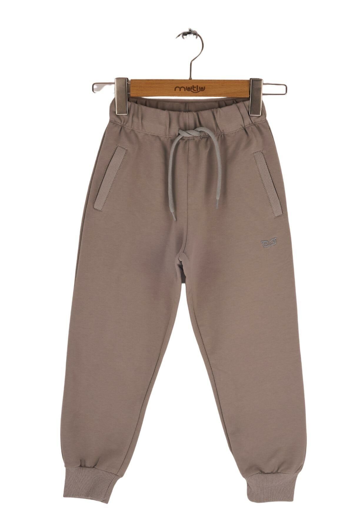 Mutlu Kids Unisex 2 İp Örme Eşofman Altı BUZ GRİ - 6 Yaş