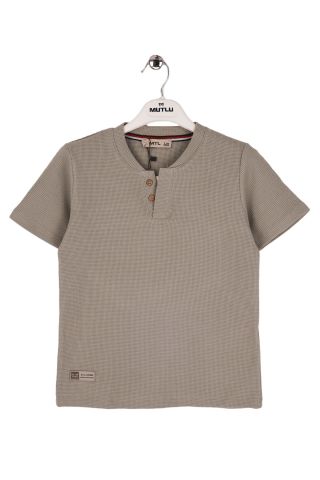 Mutlu Kids Deri Detaylı Erkek Tişört Gri - 9 Yaş