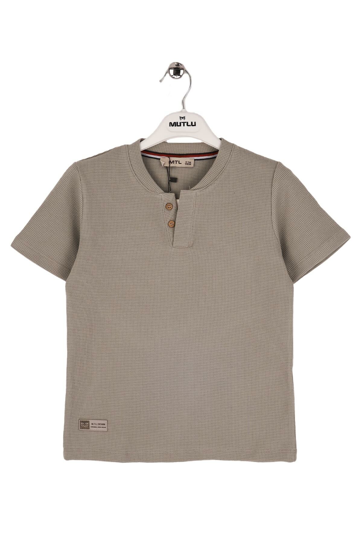 Mutlu Kids Deri Detaylı Erkek Tişört Gri - 9 Yaş