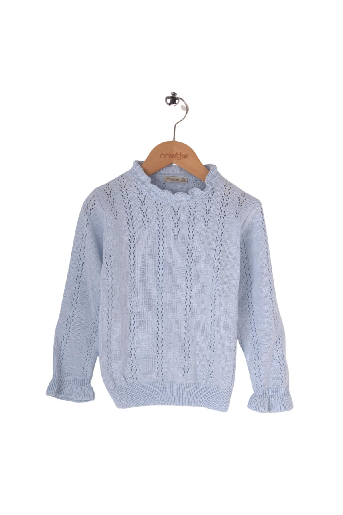 Mutlu Kids Desenli Kız Çocuk Kazak BEBE MAVİ - 4-5 Yaş