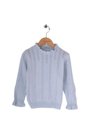 Mutlu Kids Desenli Kız Çocuk Kazak BEBE MAVİ - 4-5 Yaş