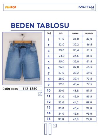 Mutlu Kids Beli Lastikli Erkek Çocuk Kot Kapri Şort ORTA MAVİ - 10 Yaş