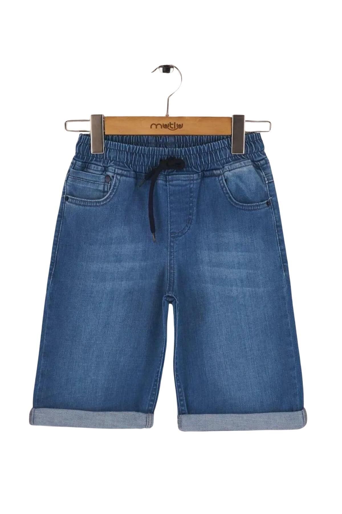 Mutlu Kids Beli Lastikli Erkek Çocuk Kot Kapri Şort ORTA MAVİ - 6 Yaş