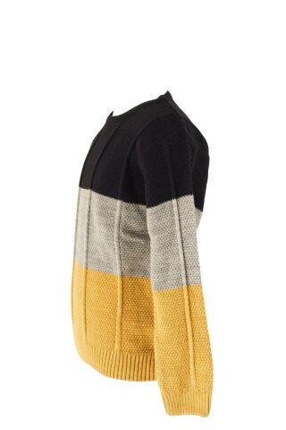 Mutlu Kids Renk Bloklu Erkek Çocuk Kazak Hardal - 9-10 Yaş