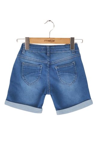 Mutlu Kids Kalp Süslü Kız Çocuk Kot Şort Açık Mavi - 6 Yaş