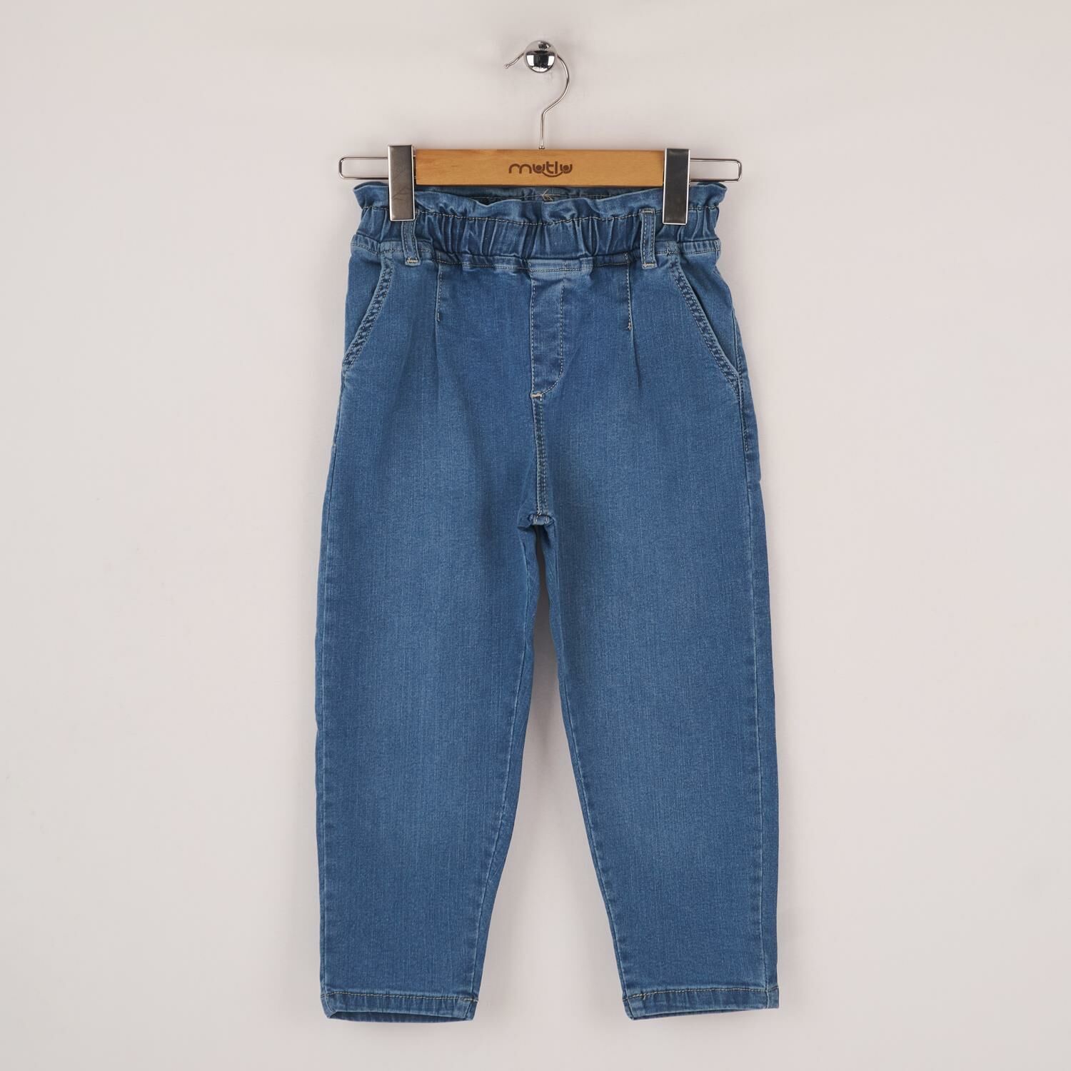 Mutlu Kids Beli Lastikli Kız Çocuk Kot Pantolon ORTA MAVİ KAR - 12 Yaş