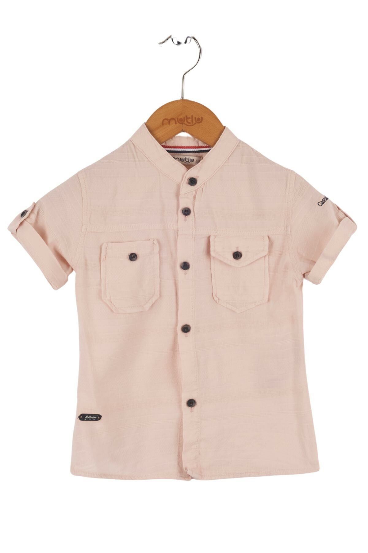 Mutlu Kids Kısa Kollu Erkek Çocuk Gömlek Pudra - 15 Yaş