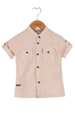Mutlu Kids Kısa Kollu Erkek Çocuk Gömlek Pudra - 15 Yaş