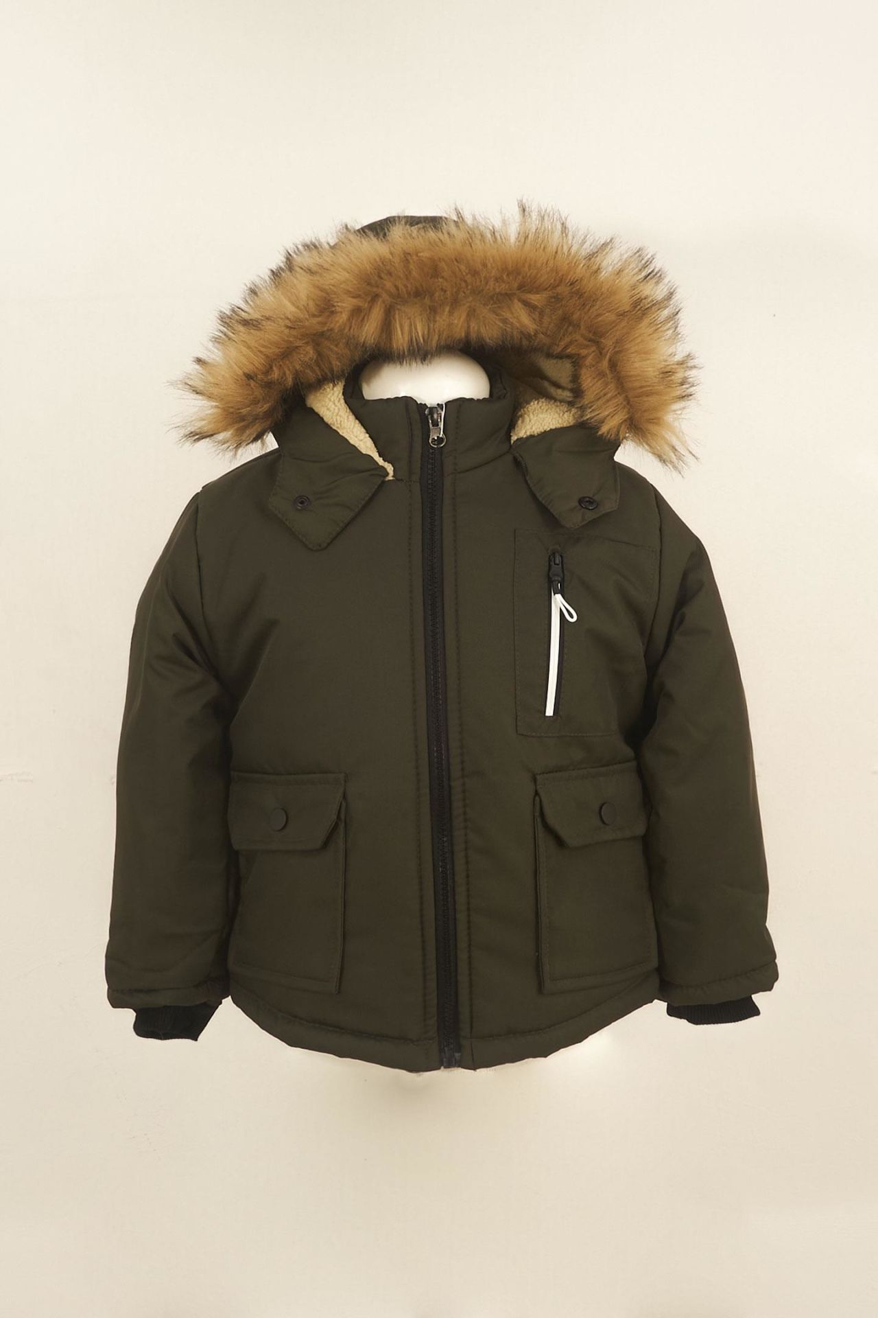 Mutlu Kids İçi Kürklü Kapüşonlu Erkek Çocuk Mont Haki - 4 Yaş