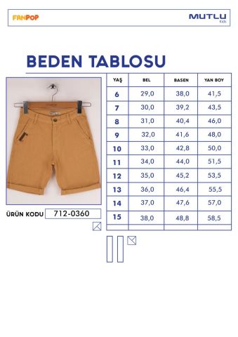 Mutlu Kids Cepli Erkek Çocuk Şort Vizon - 15 Yaş