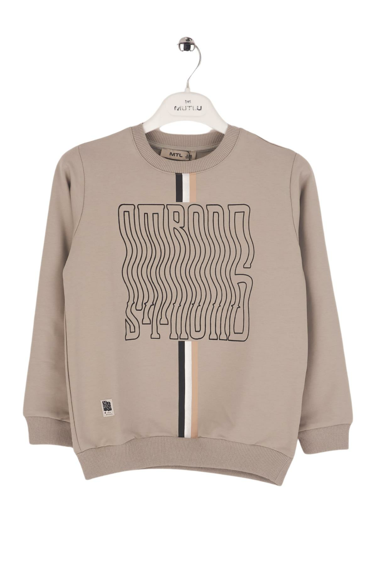 Mutlu Kids Yazı Baskılı Bisiklet Yaka Erkek Çocuk Sweatshirt Gri - 14-15 Yaş