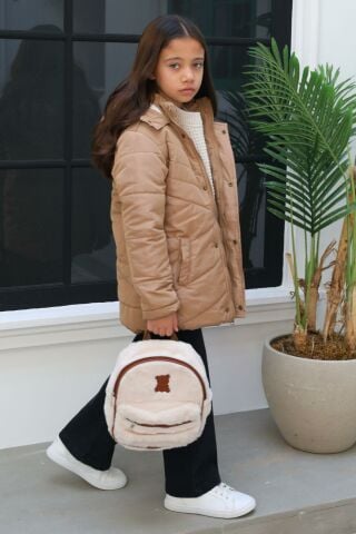 Mutlu Kids Kürk Astarlı Kapüşonlu Kız Çocuk Mont Kaban Vizon - 9 Yaş