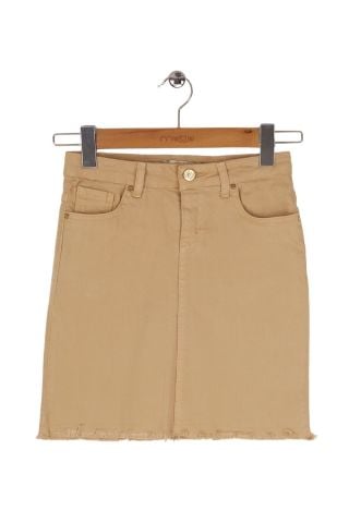 Mutlu Kids Püsküllü Kız Çocuk Kot Etek Beyaz - 9 Yaş